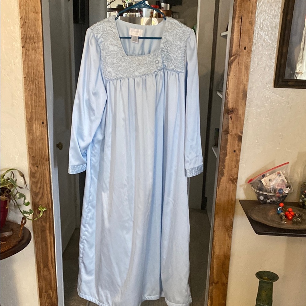 Cabernet Light Blue Embroidered Nightgown long sleeve embroidered